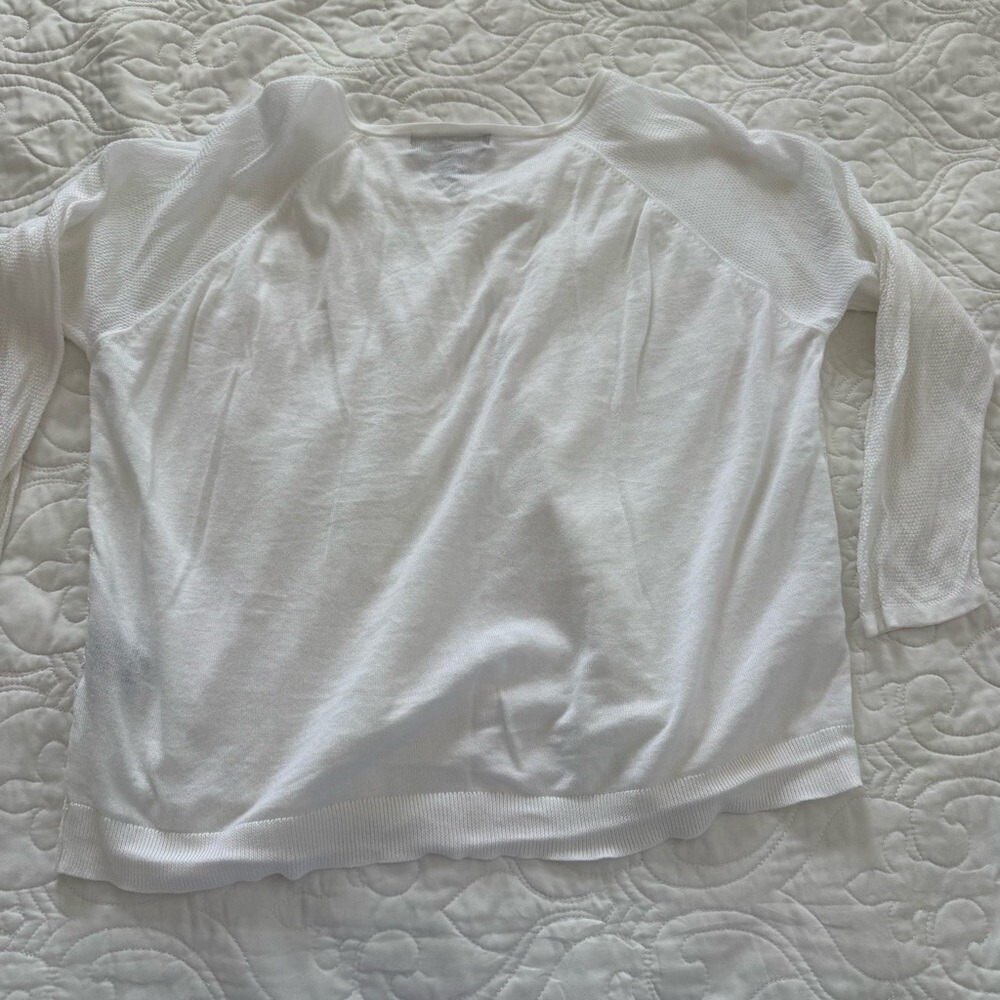 August Silk White Cotton Modal Floral Lace Button Cardigan Crewneck Size XL EUC - Picture 3 of 10
